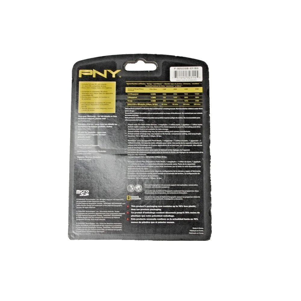 MicroSD Card PNY 2GB, P-SDU2GB-EF Nat Geo Bonus Cell Phone Memory